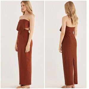 Rumer The Label x Revolve Chocolate Linen Blend Resortwear Roam Bandana Maxi